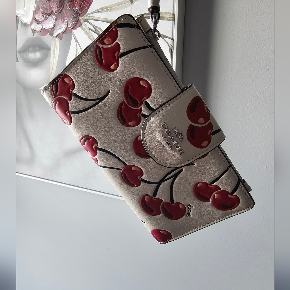 COACH White Cherry Print Phone Case Wristlet - Picture 6 of 15
